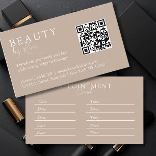 Carte De Rendez-vous Brown & blanc, minimal, élégant, salon, QR-Code