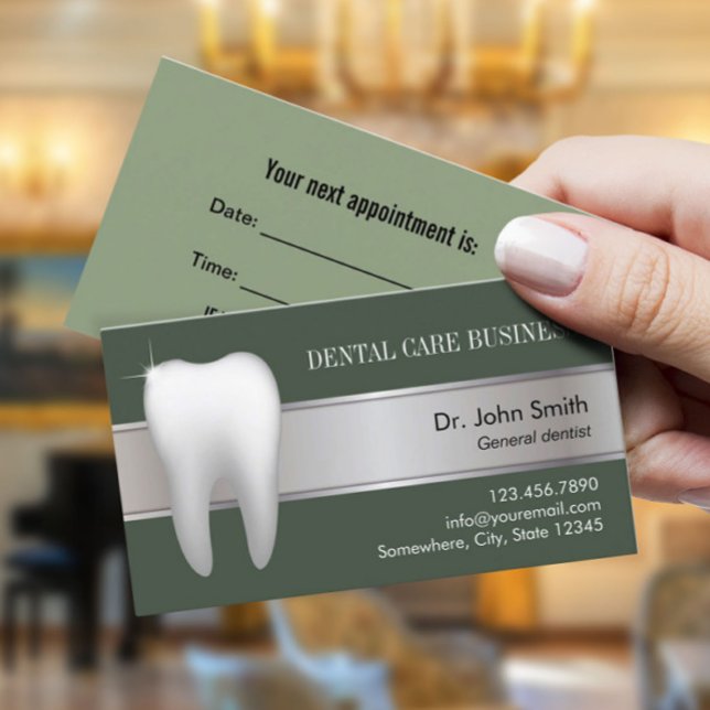 Carte De Rendez-vous Bureau dentaire Élégant Sage Green Dentiste (Créateur téléchargé)