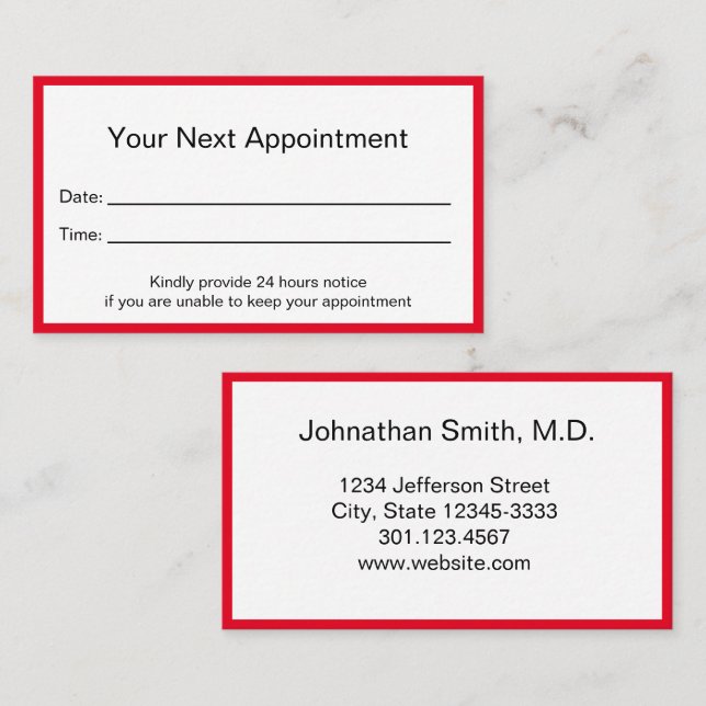 Carte De Rendez-vous Bureau professionnel du médecin brillant rouge et  (Devant / Derrière)