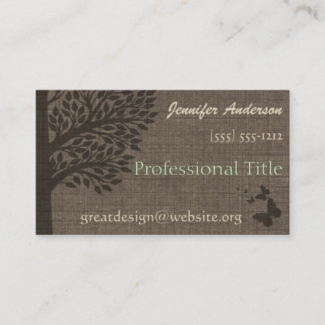 Carte De Rendez-vous Burlap Rustic Tree Nomination Professionnelle (Devant)