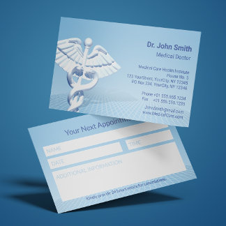 Carte De Rendez-vous Caducée 3D blanc Design Médical Bleu
