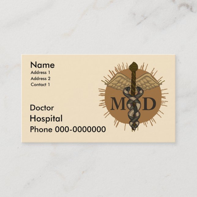 Carte De Rendez-vous Caduceus M.D. Docteur (Devant)