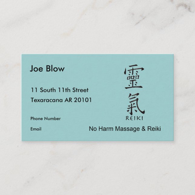 Carte De Rendez-vous Caractère de kanji pour REIKI (Devant)