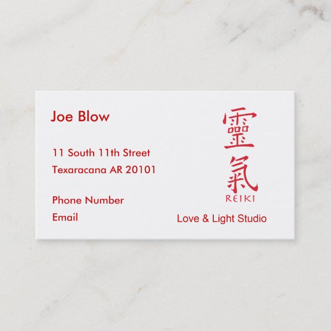Carte De Rendez-vous Caractère de kanji pour REIKI (Devant)