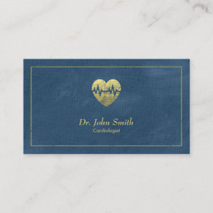 Carte De Rendez-vous Cardiologue, Toile Bleue Cadre doré & Coeur
