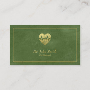 Carte De Rendez-vous Cardiologue, Toile verte Cadre doré & Coeur