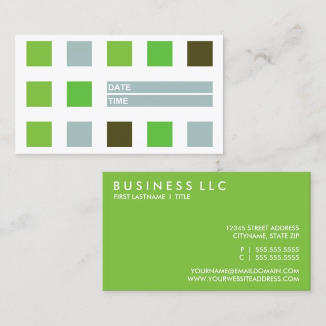 carte de rendez-vous carré mod (verte) (Devant / Derrière)