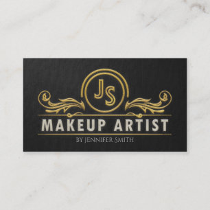 Carte De Rendez-vous Chic Noir Monogramme Broderie Maquillage Artiste