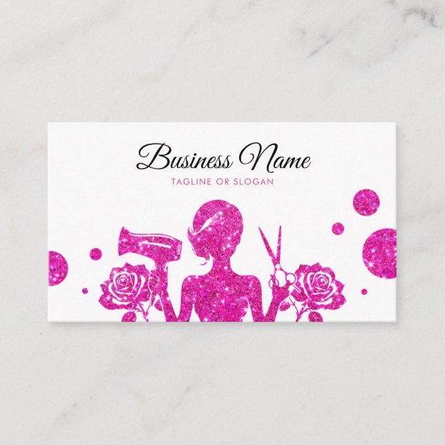 Carte De Rendez-vous Chic Parties scintillant rose Floral Coiffeur (Devant)