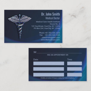 Carte De Rendez-vous Chrome Dark Caduceus Holographique 3D Médicale