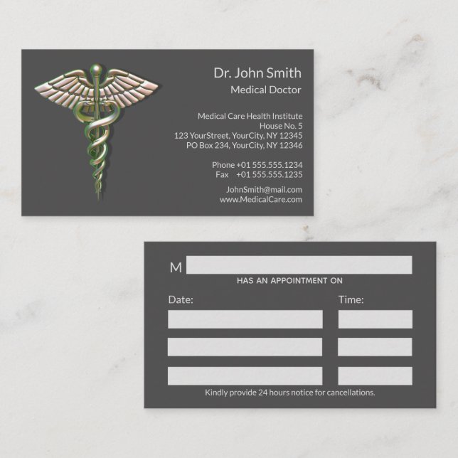 Carte De Rendez-vous Chrome Holographique 3D Médicale Caduceus (Devant / Derrière)