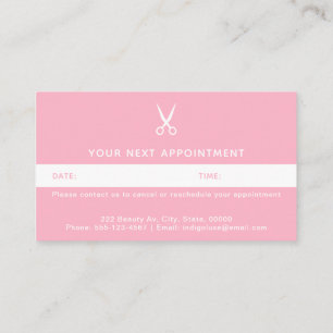 Carte De Rendez-vous Ciseaux de salon de cheveux rose moderne