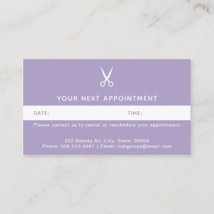 Carte De Rendez-vous Ciseaux de salon de cheveux violet moderne