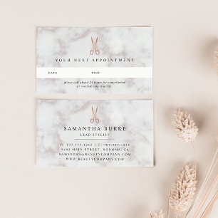 Carte De Rendez-vous Ciseaux en marbre et or Rose   Salon des cheveux