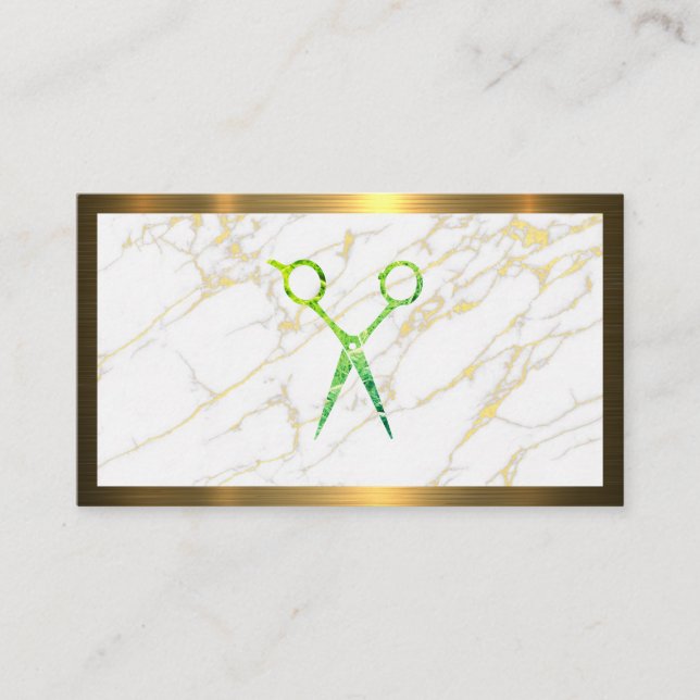 Carte De Rendez-vous Ciseaux verts | Marbre | Métallique d'or (Devant)