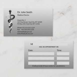 Carte De Rendez-vous Classé Médicale Noble Elegant Noir Blanc Asclepius