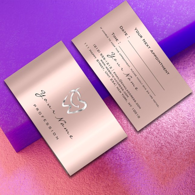 Carte De Rendez-vous Clinique dentaire Dentist Rose Argent Logo de rend (Dental Clinic Dentist Silver Rose Appointment Logo)