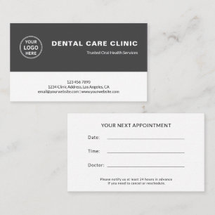 Carte De Rendez-vous Clinique Dentaire Logo Dentiste Gris Professionnel