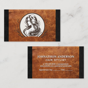 Carte De Rendez-vous Coiffeur Styliste Beauty Salon Logo Cuir Brown
