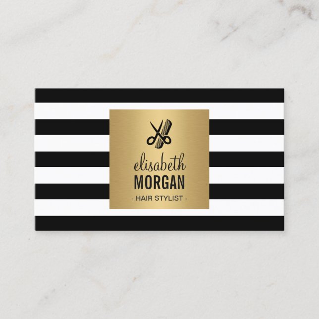 Carte De Rendez-vous Coiffeuse Gold Black White Stripes Nomination (Devant)