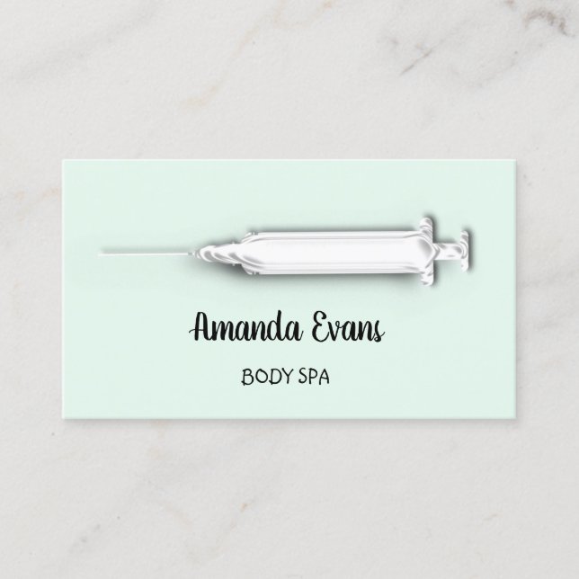 Carte De Rendez-vous Cosmetologue Syringe Botox Injection Argent Ombre (Devant)