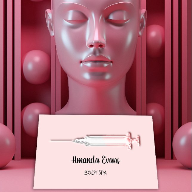 Carte De Rendez-vous Cosmetologue Syringe Botox Injection Rose Argent (Créateur téléchargé)