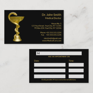 Carte De Rendez-vous Couleuvre Médicale classique Hygieia Gold Caduceus