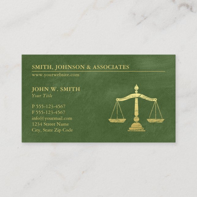 Carte De Rendez-vous Dark Green Lawyer Scales of Justice Nomination (Devant)