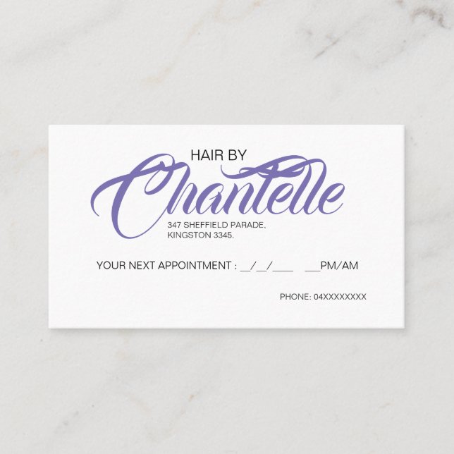 Carte de Rendez-vous de Coiffure Violet (Devant)