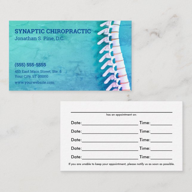 Carte de rendez-vous de la chiropratique de l'art  (Devant / Derrière)