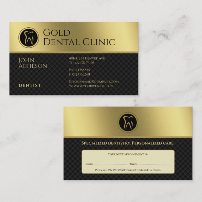 Carte De Rendez-vous Dentaire professionnel | Gold Dentist (Devant / Derrière)