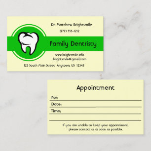 Carte De Rendez-vous Dental White Tooth Bold Green Center Stripe