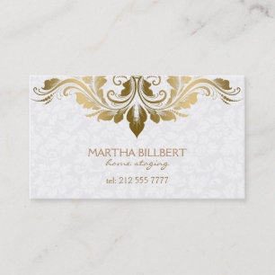 Carte De Rendez-vous Dentelle D'Or Sur Le Damas Blanc Plush