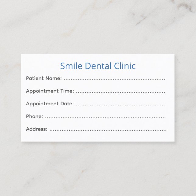 Carte De Rendez-vous Dentist Appointment Cards Patient Reminder (Devant)