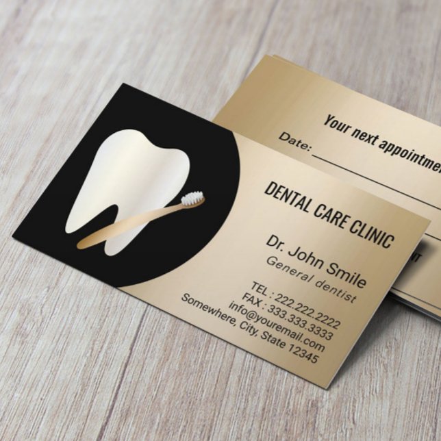 Carte De Rendez-vous Dentist Dentist Tooth & Toothbrush Gold Dental Nom (Créateur téléchargé)