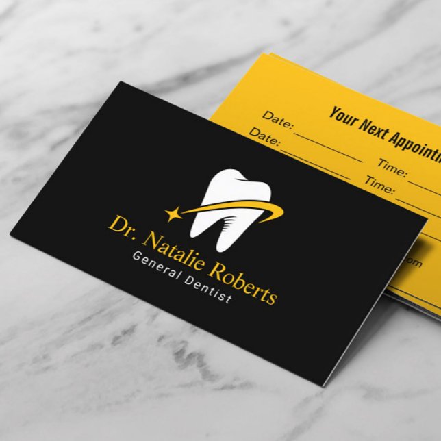 Carte De Rendez-vous Dentist Gold Star Tooth Logo Dentaire professionne (Créateur téléchargé)