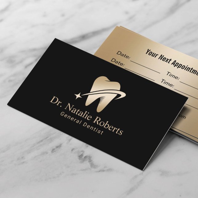 Carte De Rendez-vous Dentist Gold Tooth Logo professionnel Black Dental (Créateur téléchargé)