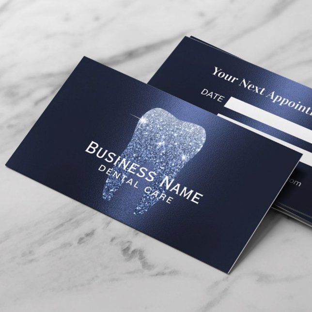 Carte De Rendez-vous Dentiste Marine Bleu Parties scintillant Dents Mét (Créateur téléchargé)