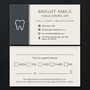 Carte de rendez-vous dentiste métal noir argenté