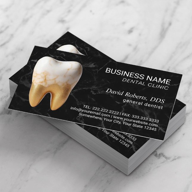 Carte De Rendez-vous Dentiste moderne Marbre Or Soins dentaires dentair (Créateur téléchargé)