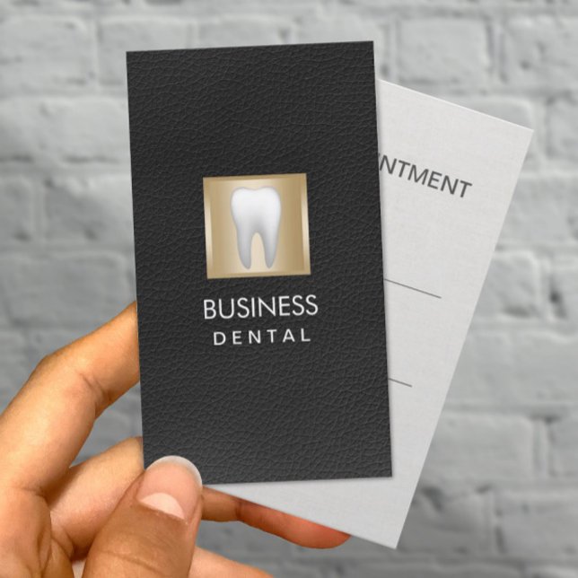 Carte De Rendez-vous Dentiste Nomination Élégant Cuir noir (Créateur téléchargé)