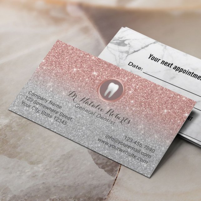 Carte De Rendez-vous Dentiste Rose Gold Parties scintillant Dental Nomi (Créateur téléchargé)