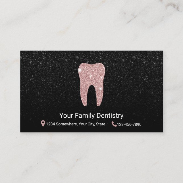 Carte De Rendez-vous Dentiste Rose Gold Tooth Black Parties scintillant (Devant)