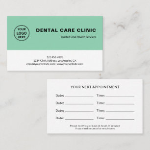 Carte De Rendez-vous Dentisterie Dentaire Professionnelle Rappel Vert D