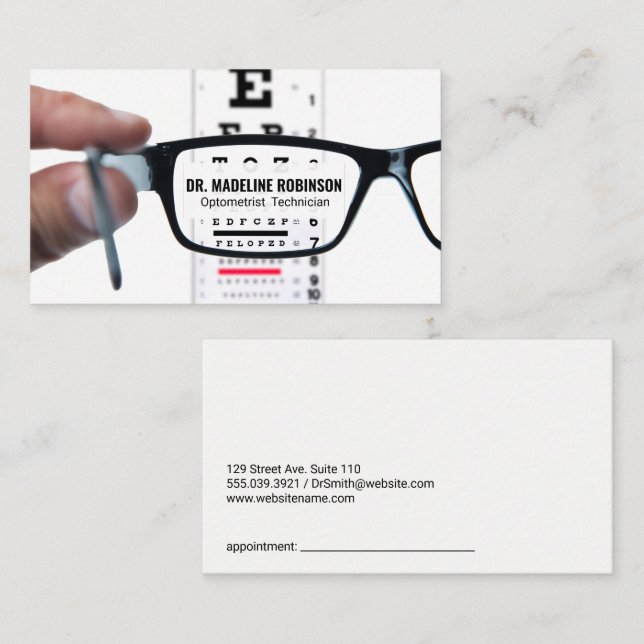 Carte De Rendez-vous Diagramme d'examen oculaire | Lunettes de prescrip (Devant / Derrière)