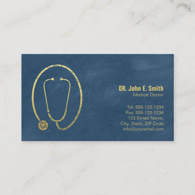 Carte De Rendez-vous Docteur, Blue Canvas Golden Stethoscope Nomination (Devant)