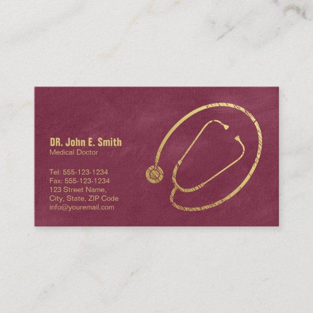 Carte De Rendez-vous Docteur, Red Canvas Golden Stethoscope Nomination (Devant)