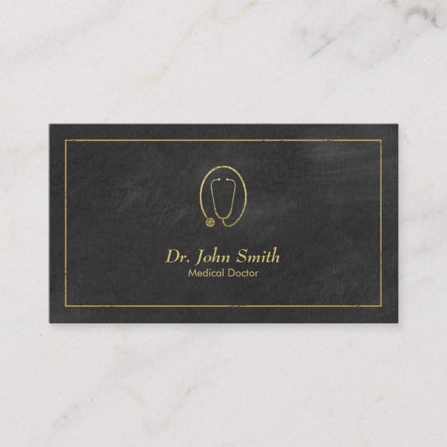 Carte De Rendez-vous Docteur, Toile Noire Cadre doré & Stethoscope (Devant)