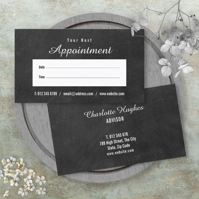 Carte de rendez-vous du tableau de bord de script  (Simple Script Chalkboard Appointment Card)