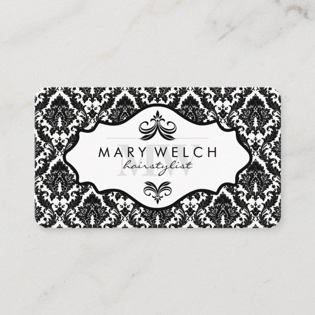 Carte De Rendez-vous Elégant Damask avec Monogramme (carte de rendez-vo (Devant)